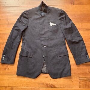 Christian Dior Mens Striped Wool Suit Jacket Navy-Blue Pinstripe Vintage